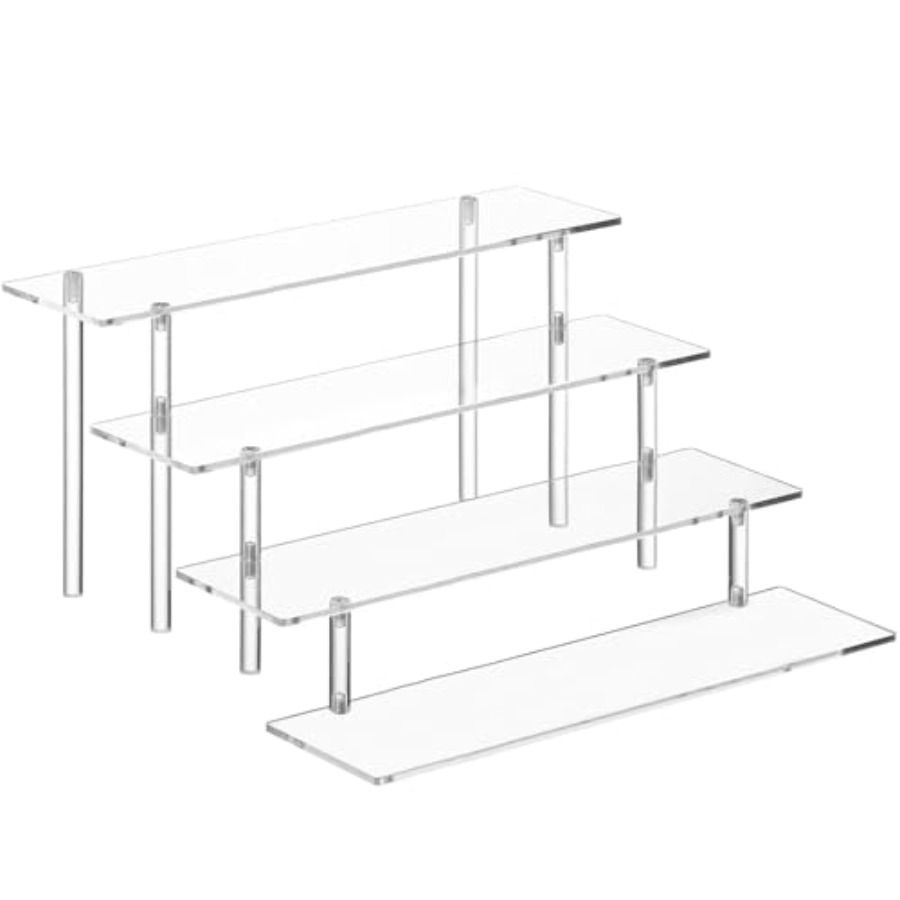 Pop Display Shelf - 4段アクリル製香水オーガナイザースタンド、香水、コロン、化粧品、スキンケア用品、ファンコポップ、デザートディスプレイ用クリアディスプレイライザー