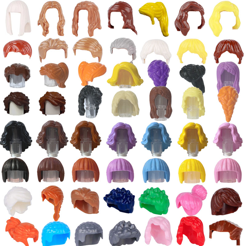 Lego Set City - モック-女の子と男の子のためのシティヘアビルディングブロック、レンガのおもちゃ、DIYフィギュア、ボディアクセサリー、ブロンド、ブラウン、ヘアスタイルの部分、子供へのギフト