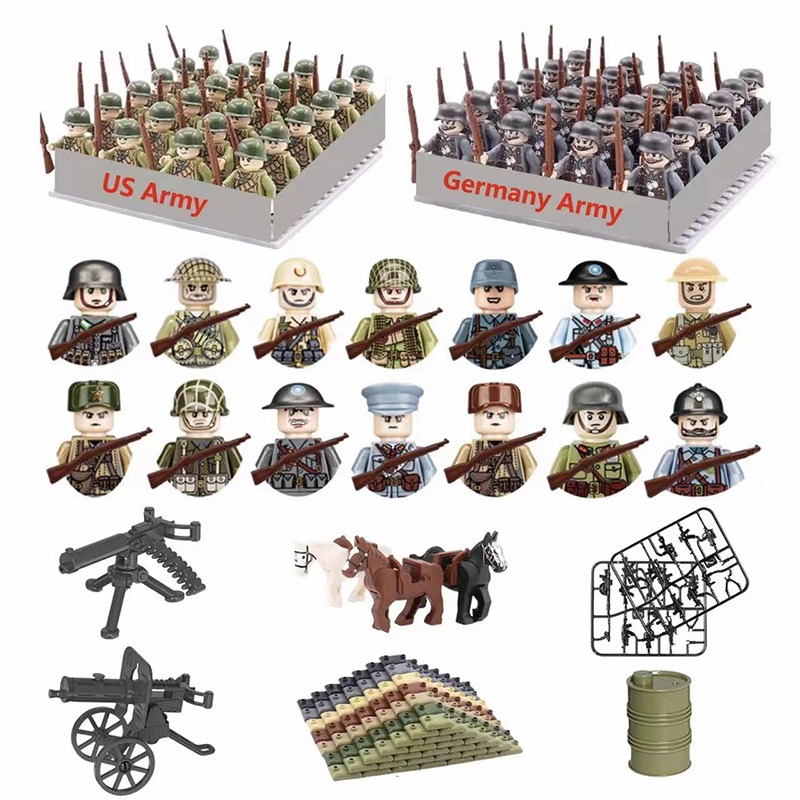 Lego Minifigure Holder - 24 ピース/バッチ WW2 軍事キャラクター WW2 陸軍ビルディングブロック軍事兵士キャラクタービルディングブロック子供のホリデーギフトおもちゃ